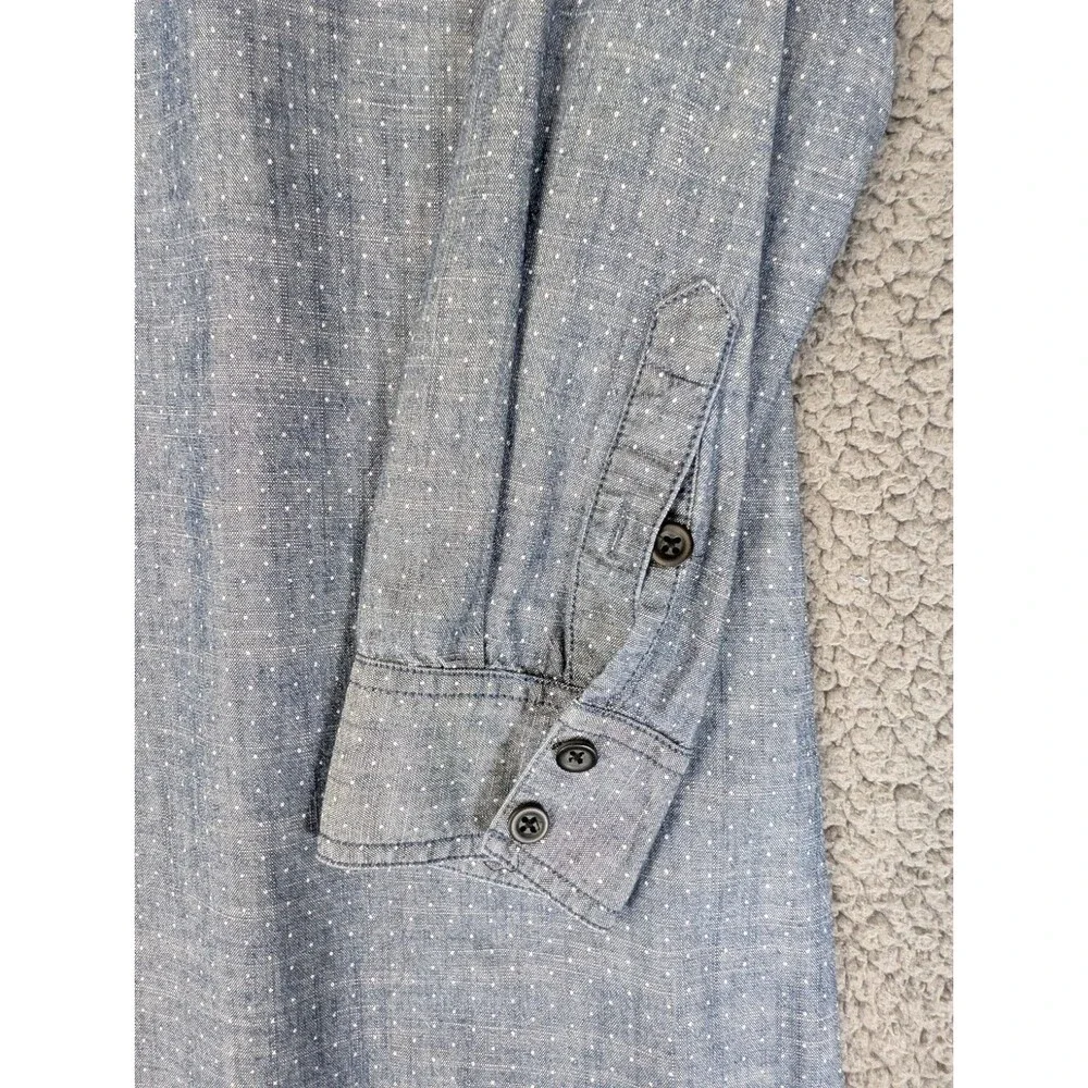 J.Crew Chambray Polkadot Shirt Dress Size S Blue Cotton Roll Tab Long Sleeve